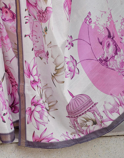 Off White Silk Floral Printed Saree