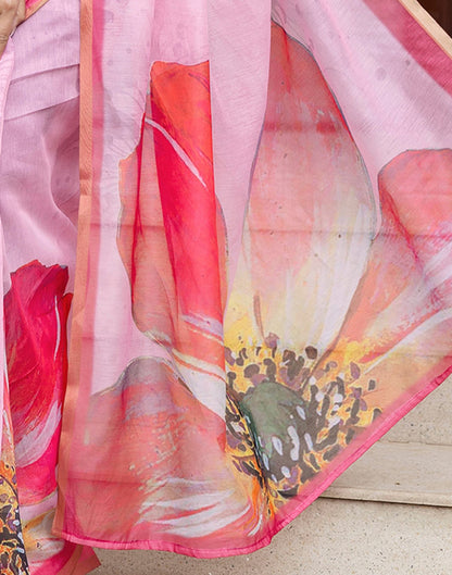 Light Pink Linen Floral Printed Saree