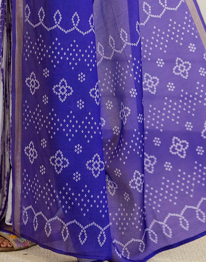 Off White Silk Bandhani Printed Zari Border Saree