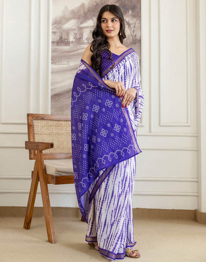 Off White Silk Bandhani Printed Zari Border Saree