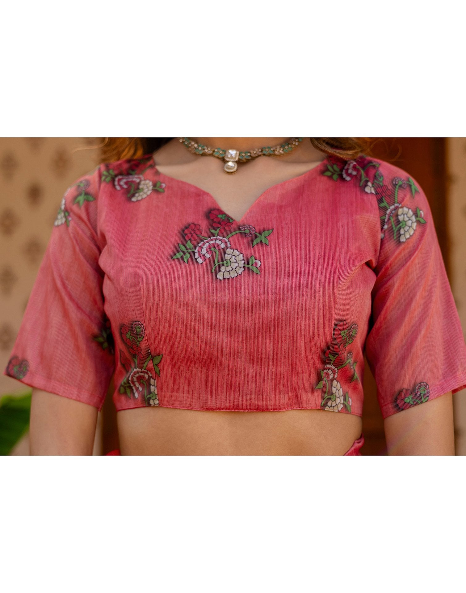 Light Pink Shimmer Silk Printed Saree