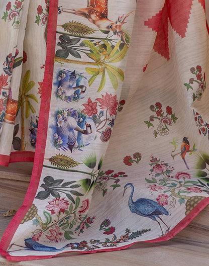 Light Pink Shimmer Silk Printed Saree