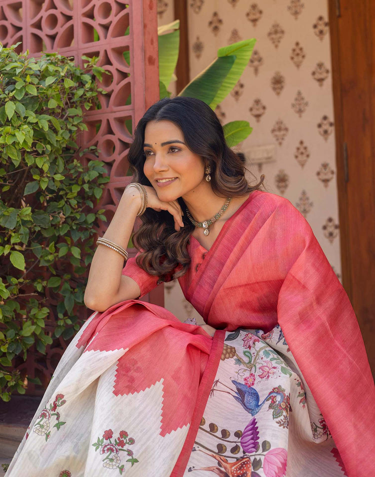 Light Pink Shimmer Silk Printed Saree