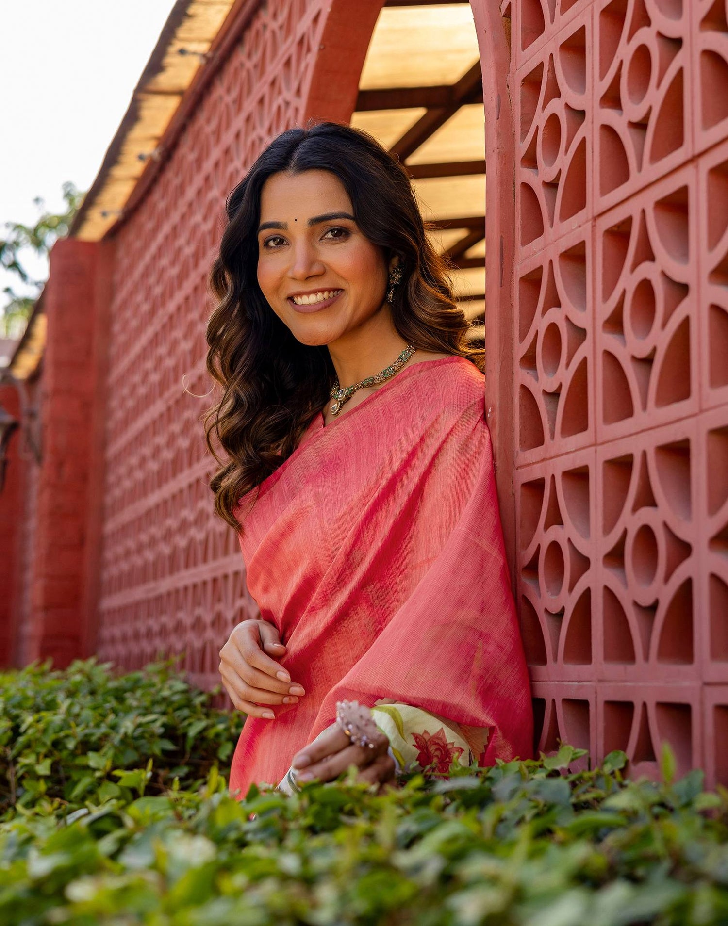 Light Pink Shimmer Silk Printed Saree