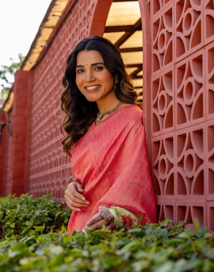 Light Pink Shimmer Silk Printed Saree