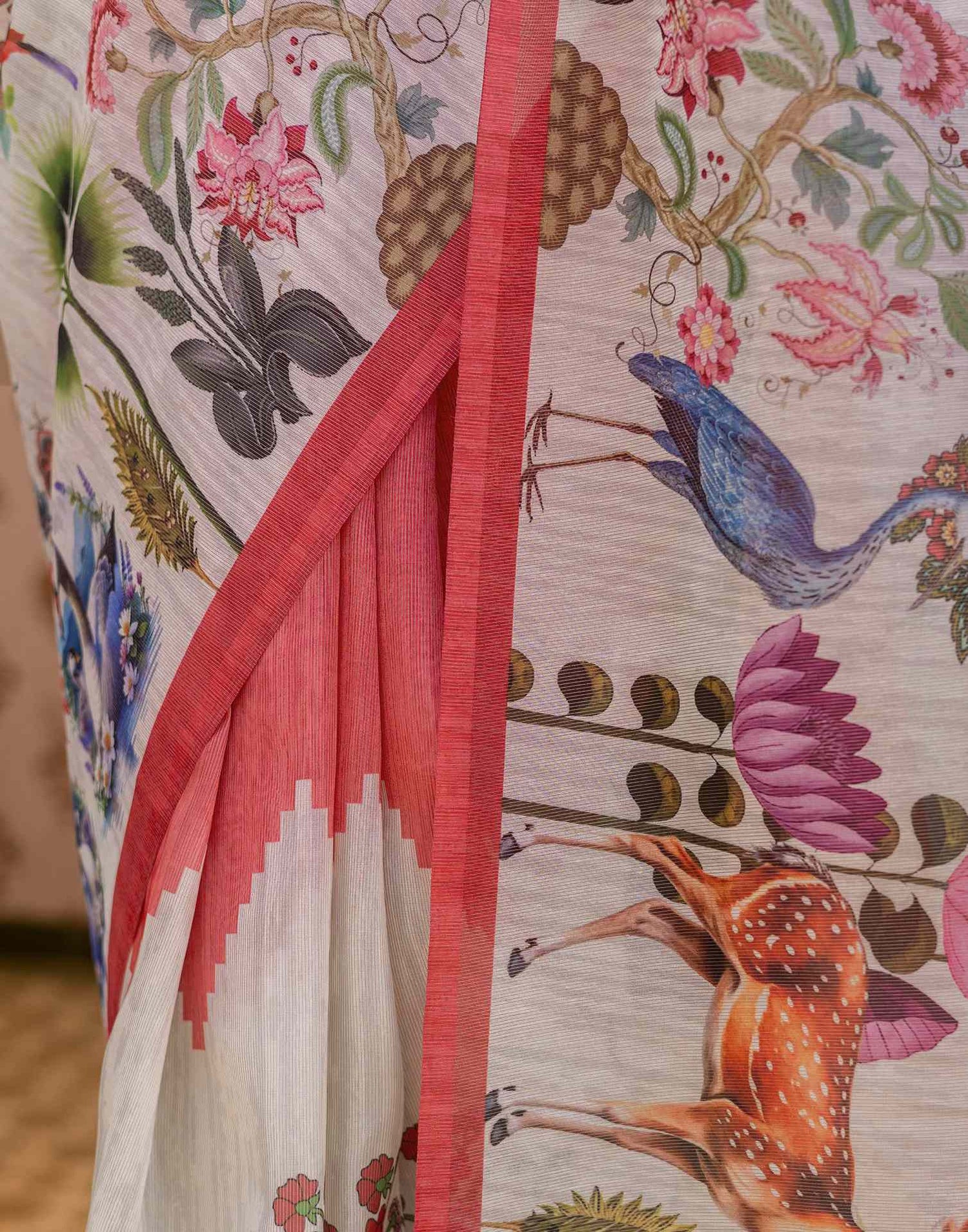 Light Pink Shimmer Silk Printed Saree