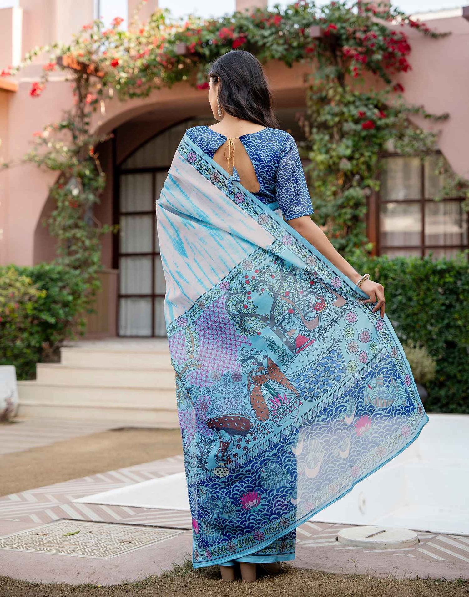 Off White Shimmer Silk Printed Saree
