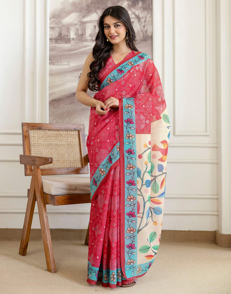 Pink Shimmer Silk Bandhani Printed Saree