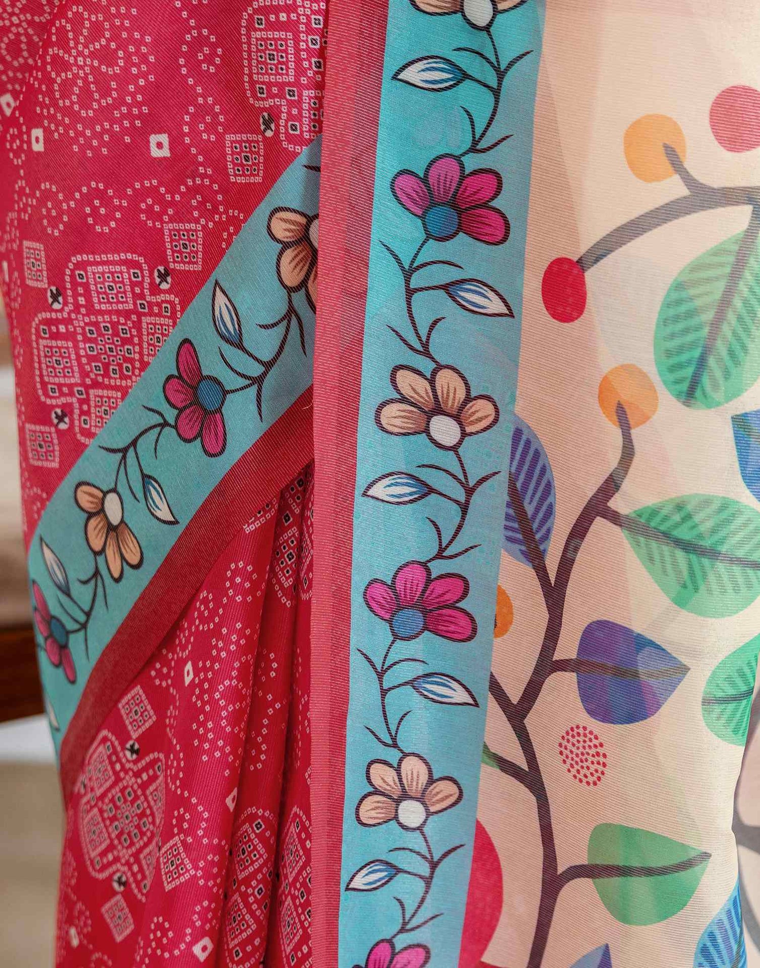 Pink Shimmer Silk Bandhani Printed Saree