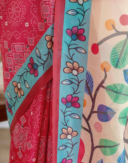 Pink Shimmer Silk Bandhani Printed Saree
