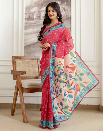 Pink Shimmer Silk Bandhani Printed Saree
