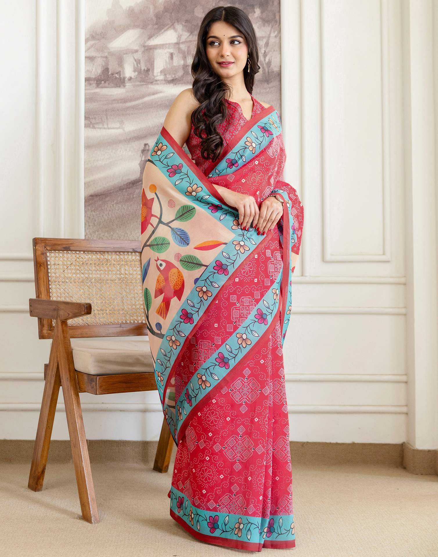 Pink Shimmer Silk Bandhani Printed Saree