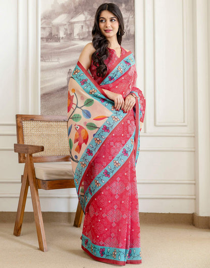 Pink Shimmer Silk Bandhani Printed Saree