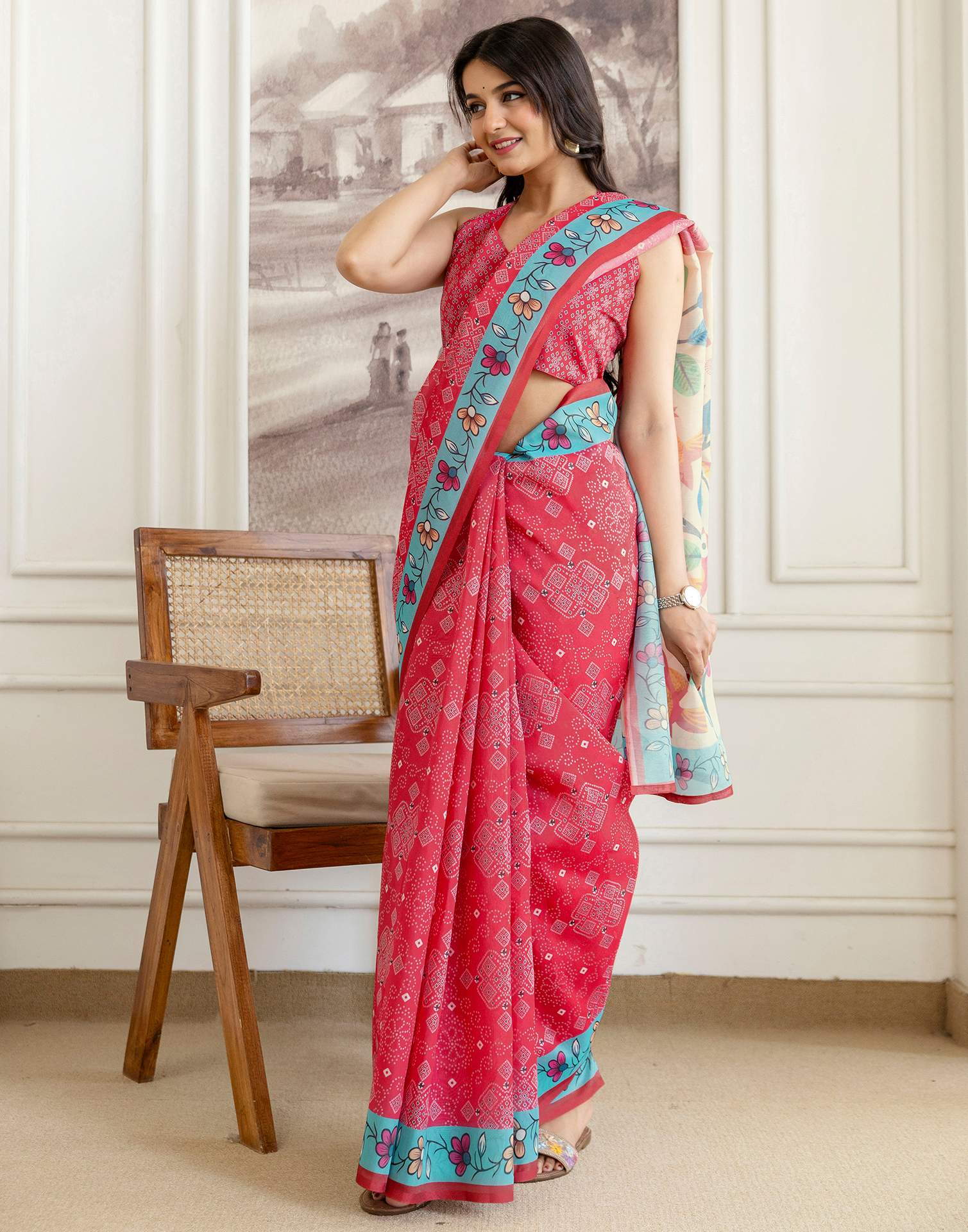Pink Shimmer Silk Bandhani Printed Saree