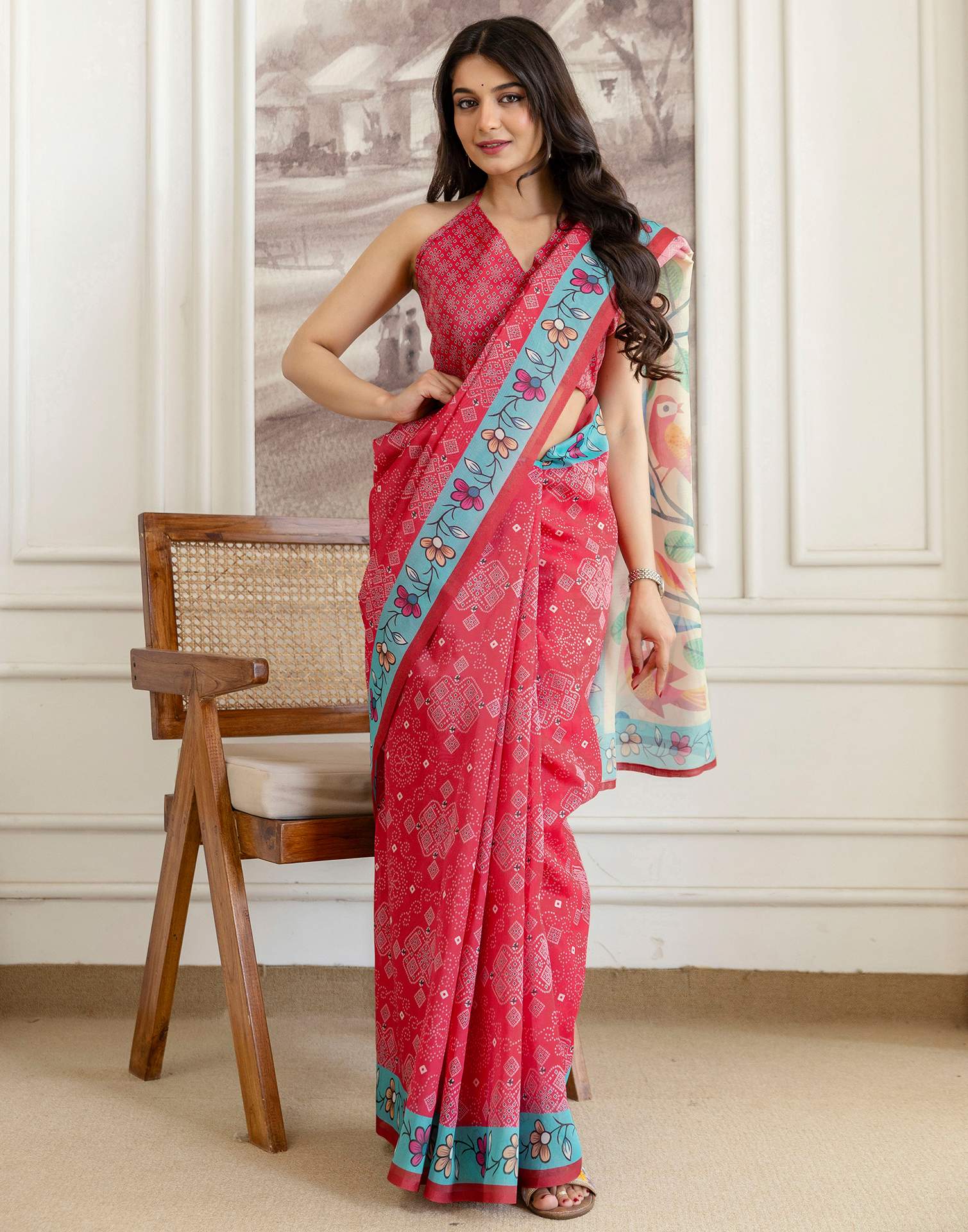 Pink Shimmer Silk Bandhani Printed Saree