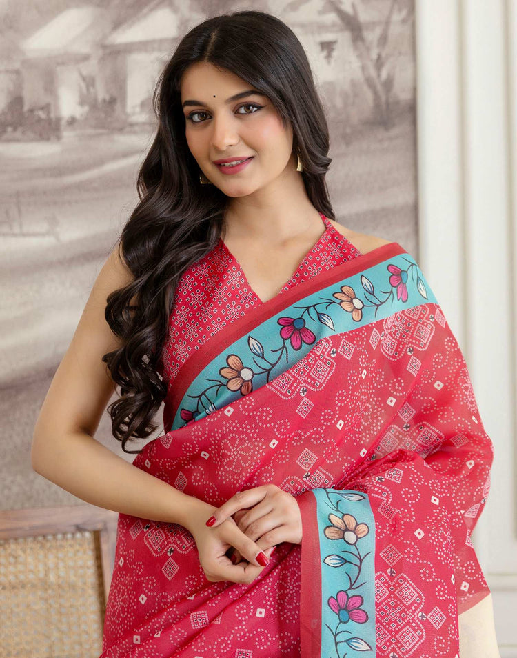Pink Shimmer Silk Bandhani Printed Saree