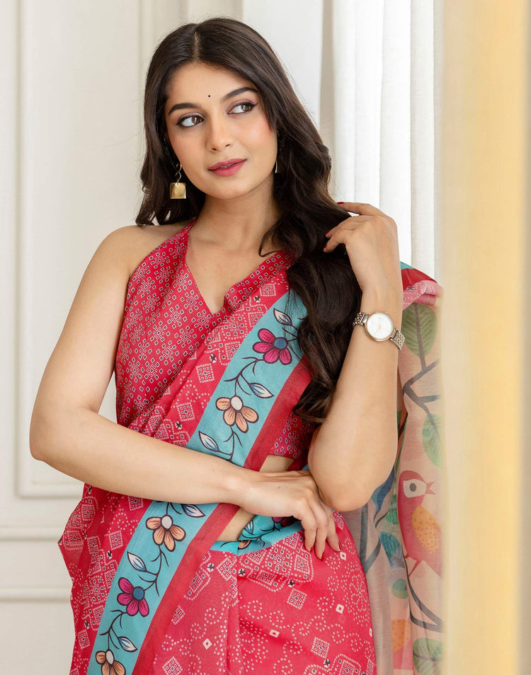 Pink Shimmer Silk Bandhani Printed Saree