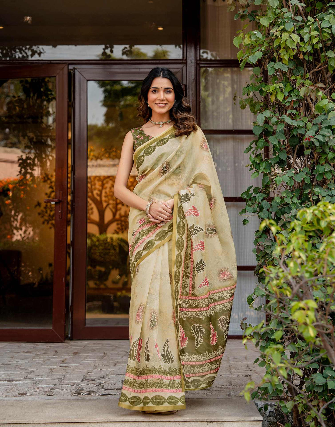 Light Lemon Yellow Linen Printed Saree