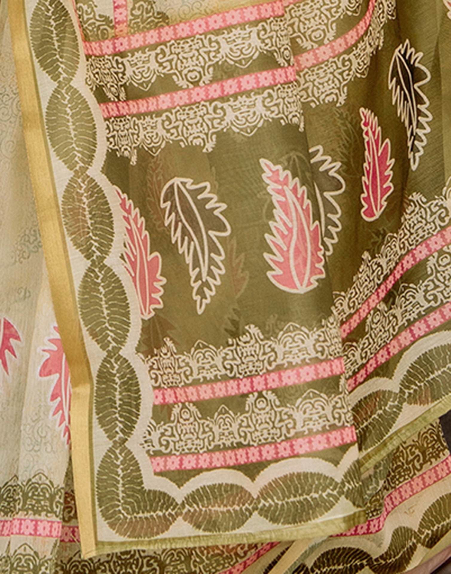 Light Lemon Yellow Linen Printed Saree