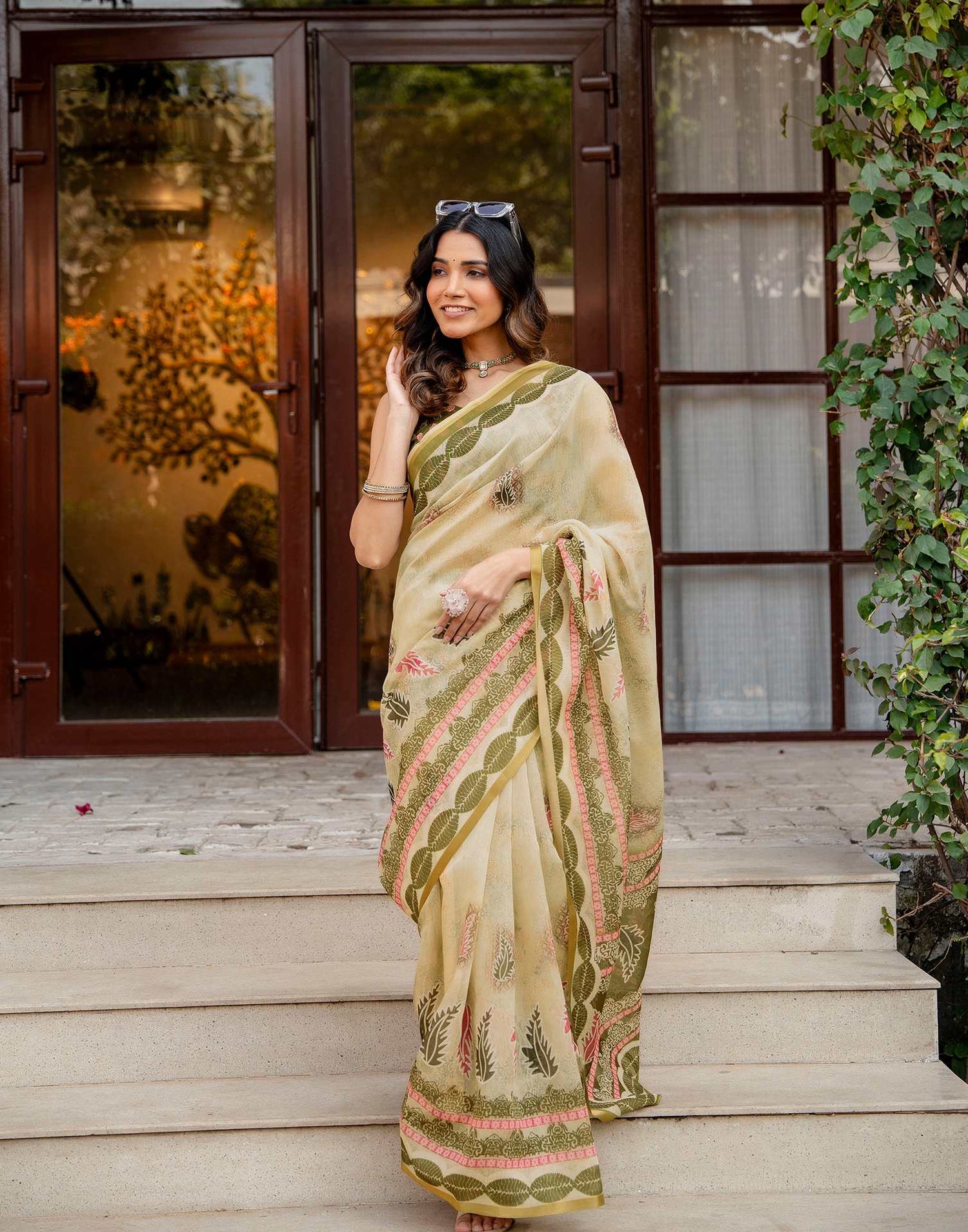 Light Lemon Yellow Linen Printed Saree