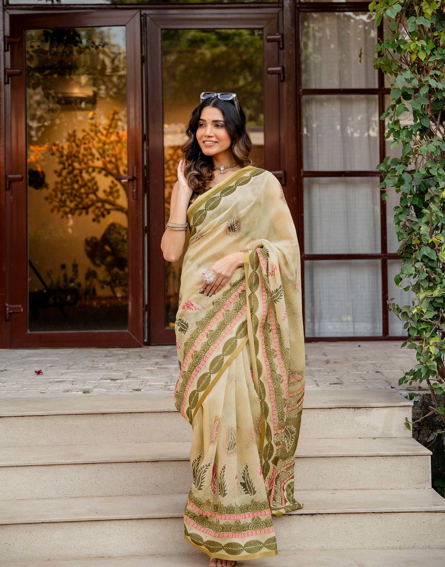 Light Lemon Yellow Linen Printed Saree