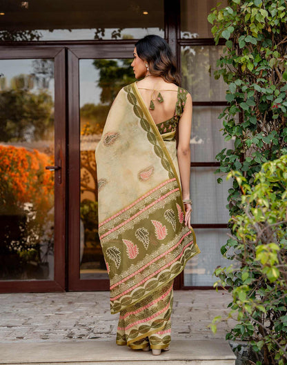 Light Lemon Yellow Linen Printed Saree