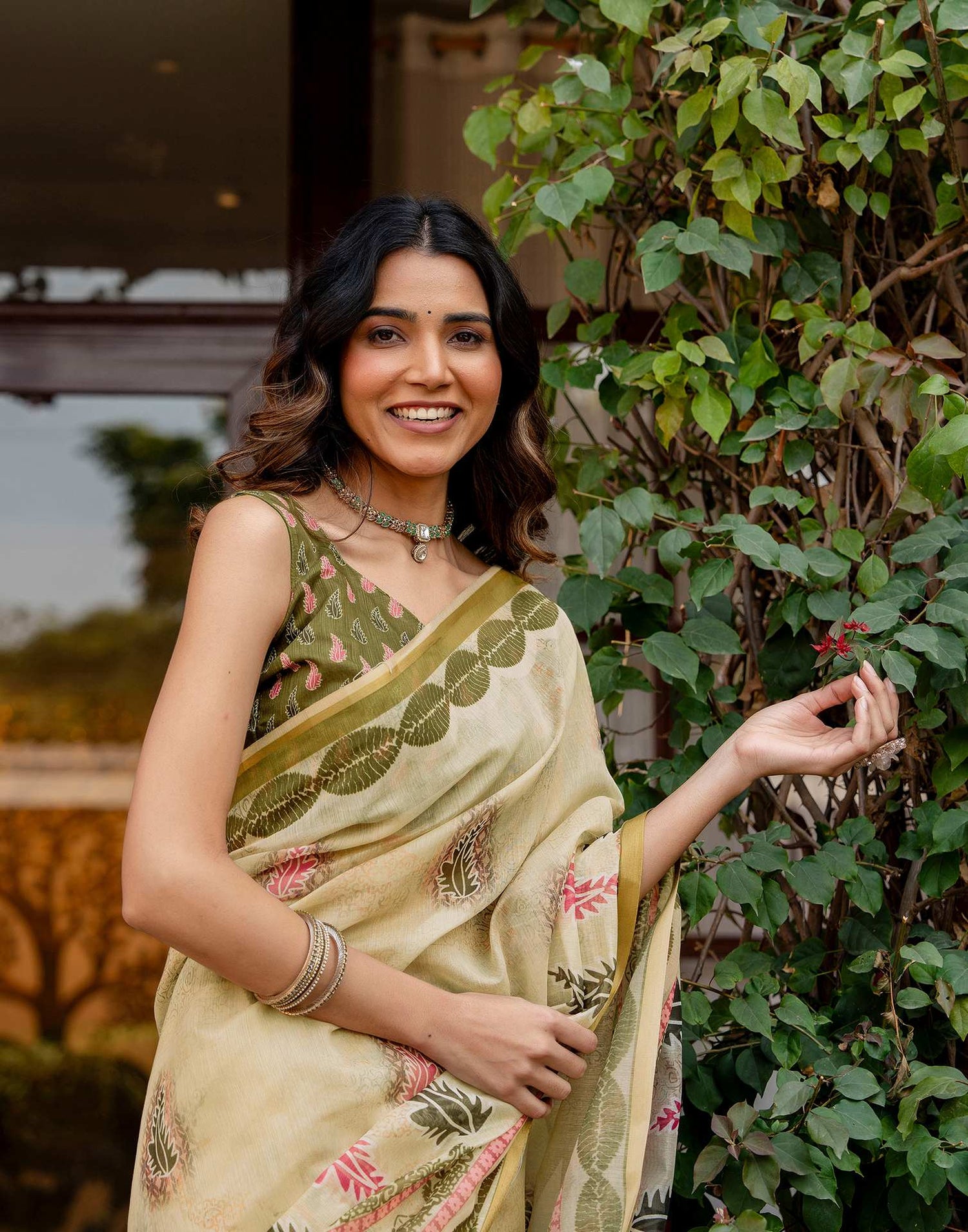 Light Lemon Yellow Linen Printed Saree