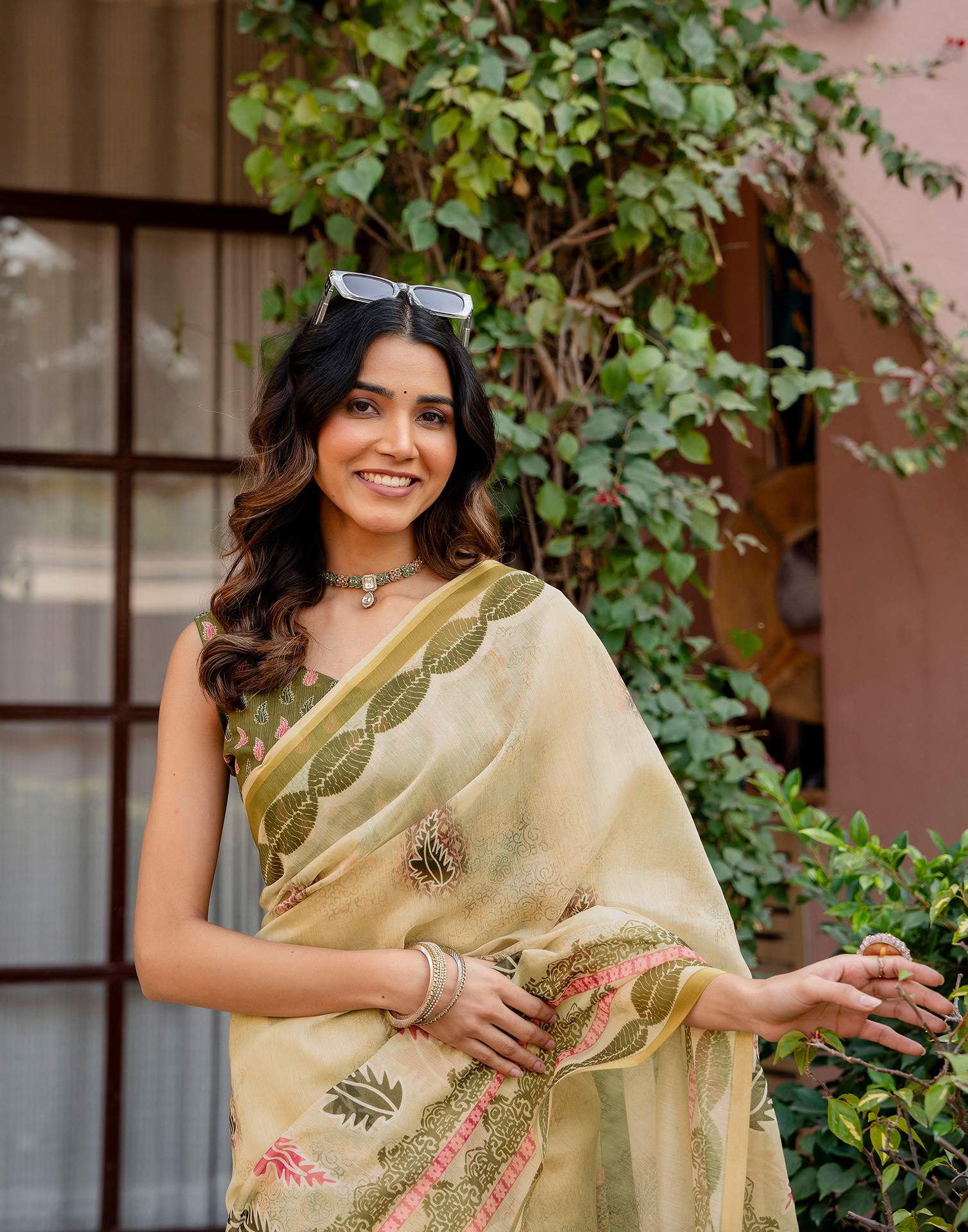 Light Lemon Yellow Linen Printed Saree
