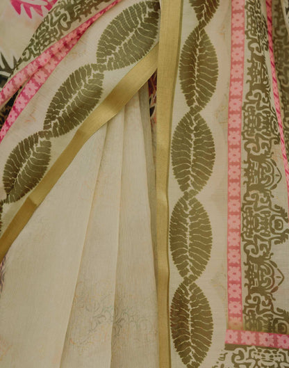 Light Lemon Yellow Linen Printed Saree