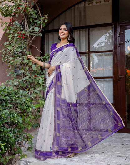 White Linen Printed Saree