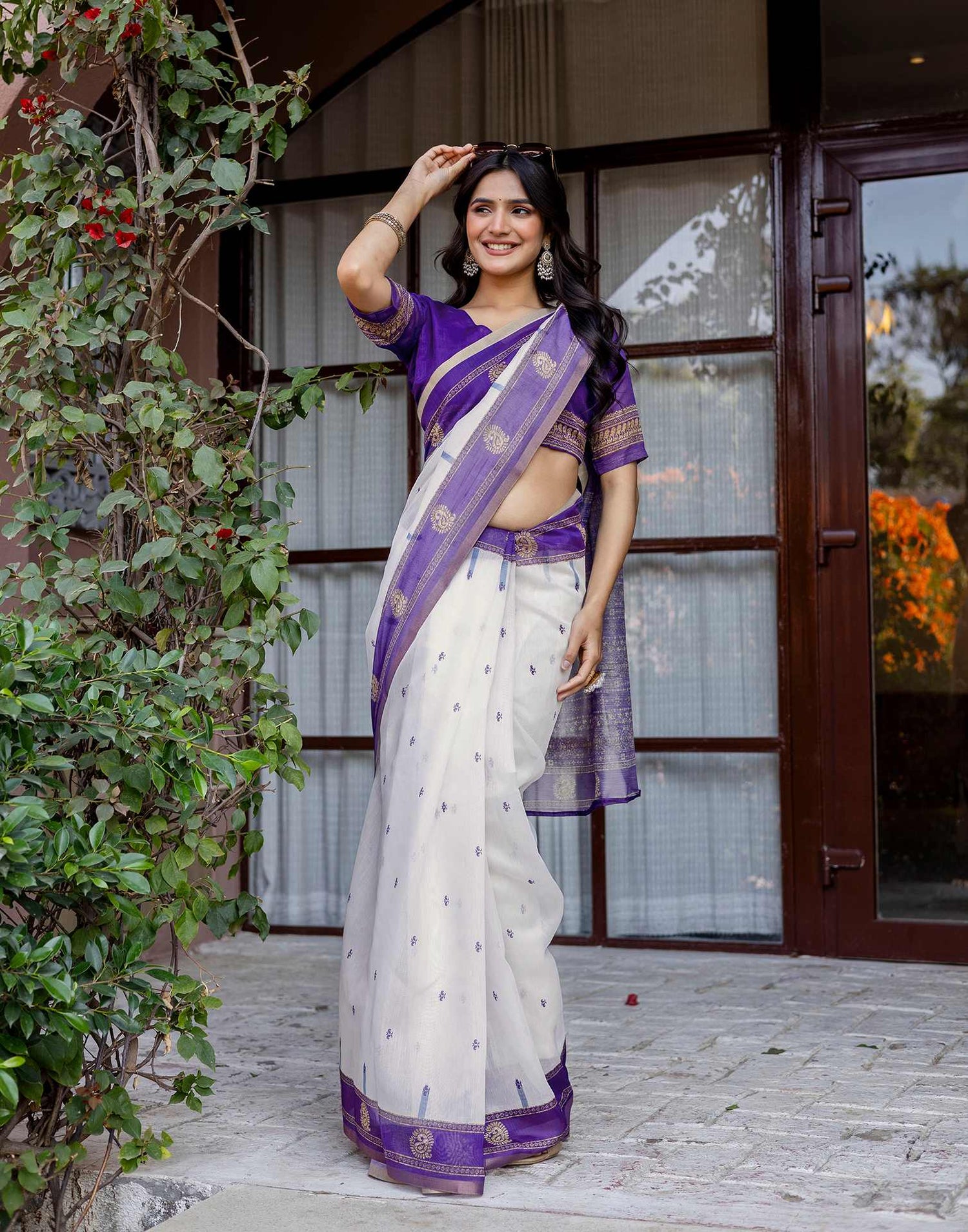 White Linen Printed Saree