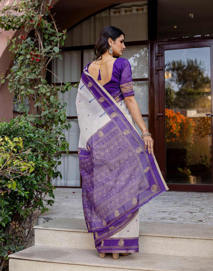 White Linen Printed Saree