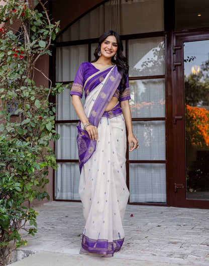 White Linen Printed Saree