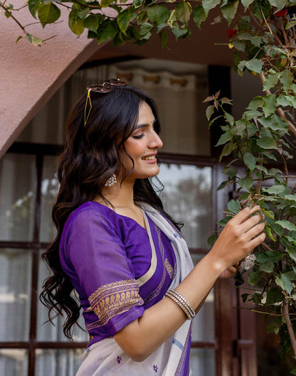 White Linen Printed Saree