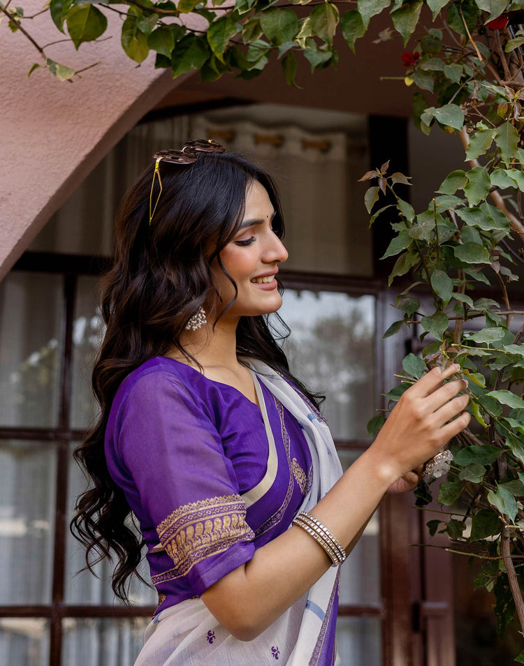 White Linen Printed Saree