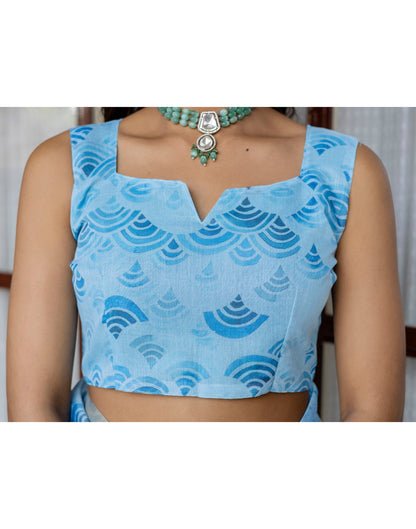 Light Blue Linen Floral Printed Saree