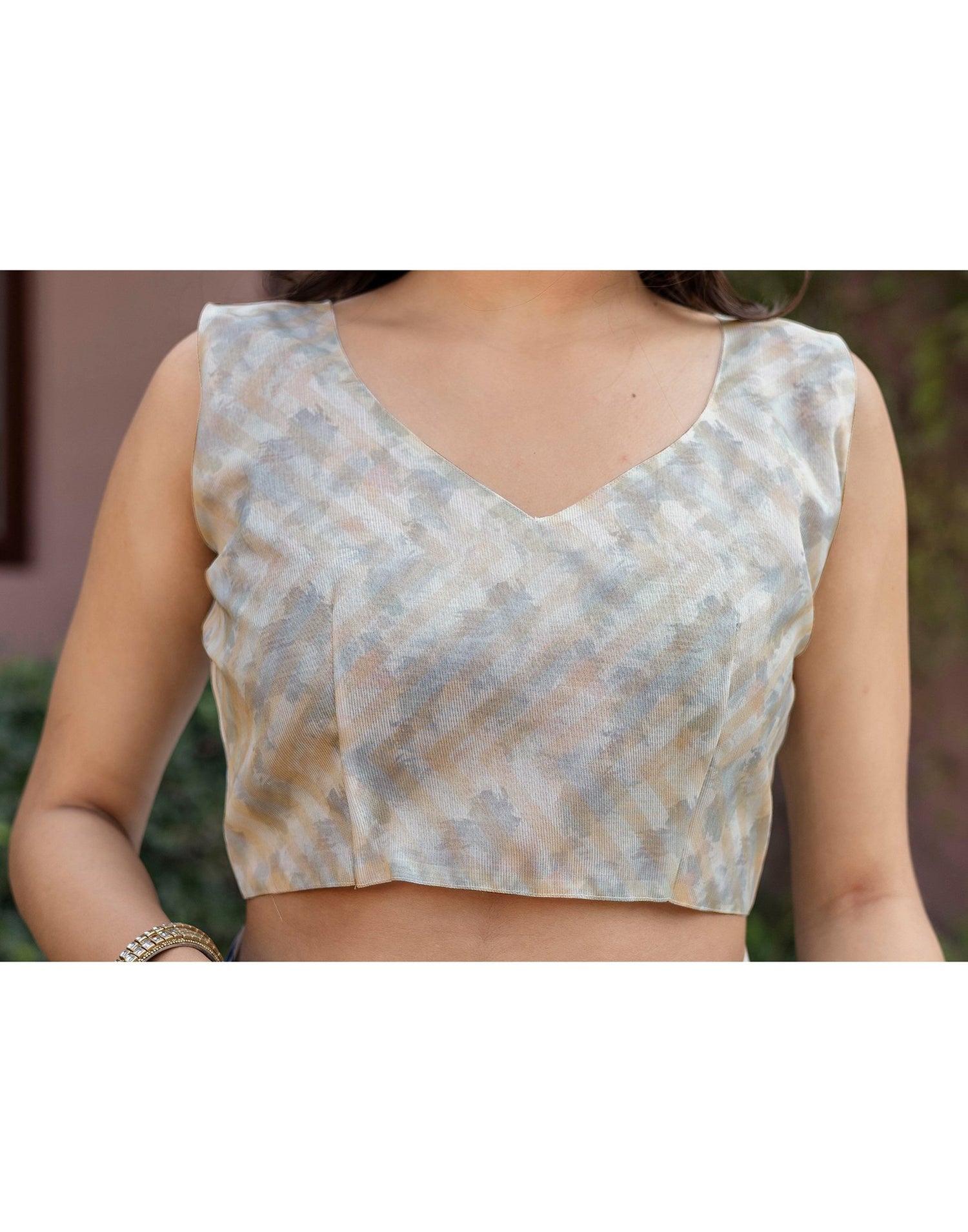 Off White Shimmer Silk Printed Saree