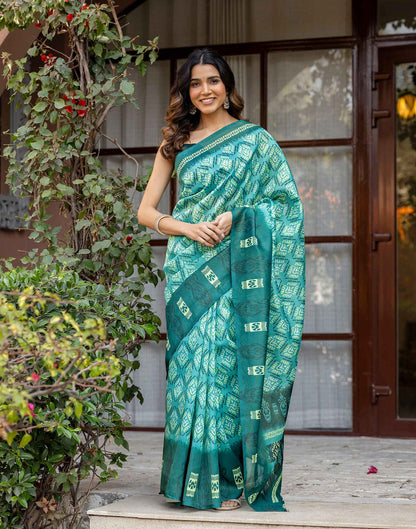 Mint Green Shimmer Silk Printed Saree