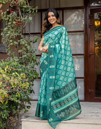 Mint Green Shimmer Silk Printed Saree