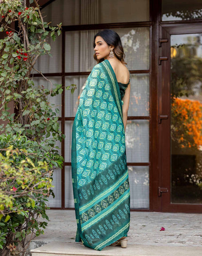Mint Green Shimmer Silk Printed Saree