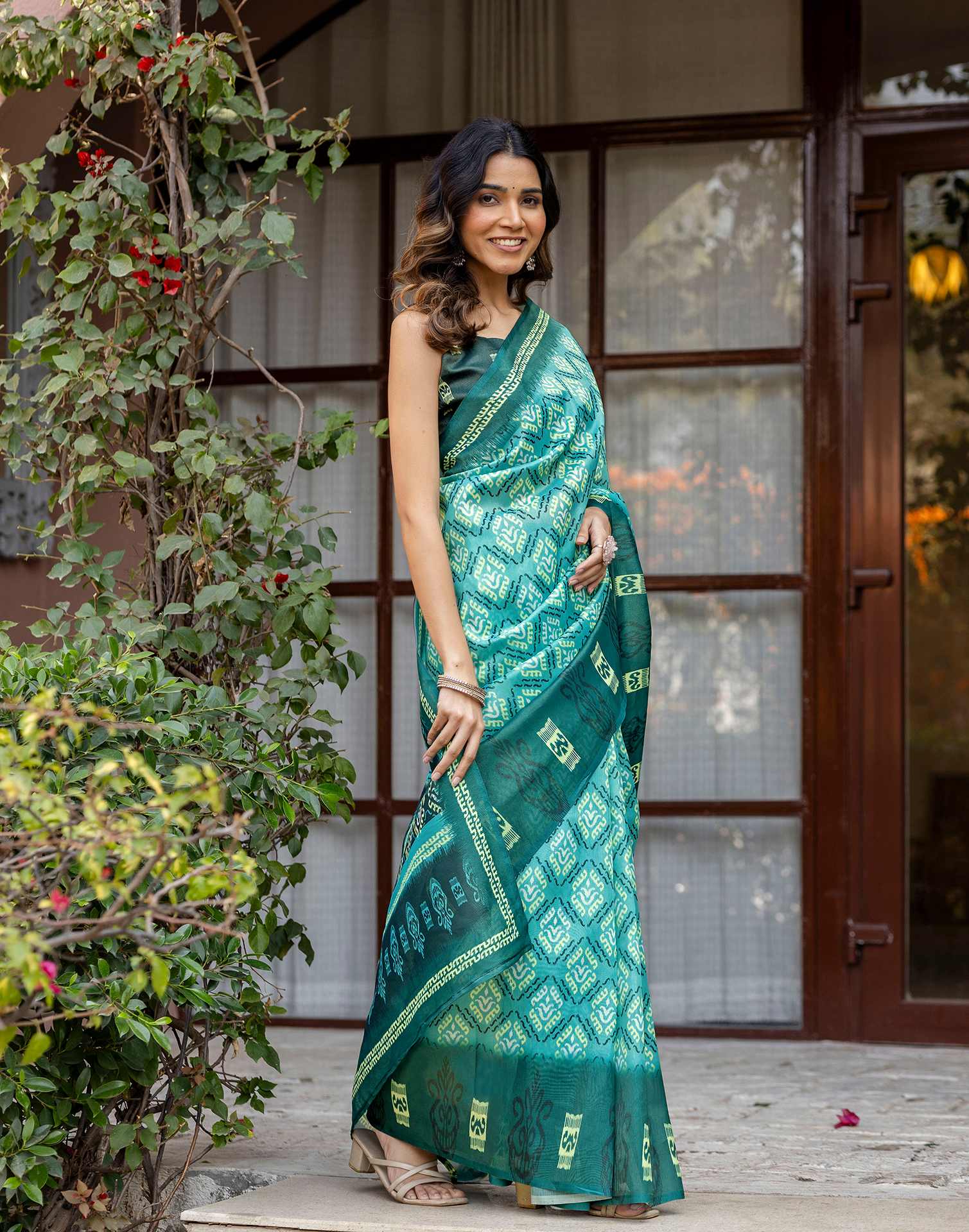 Mint Green Shimmer Silk Printed Saree
