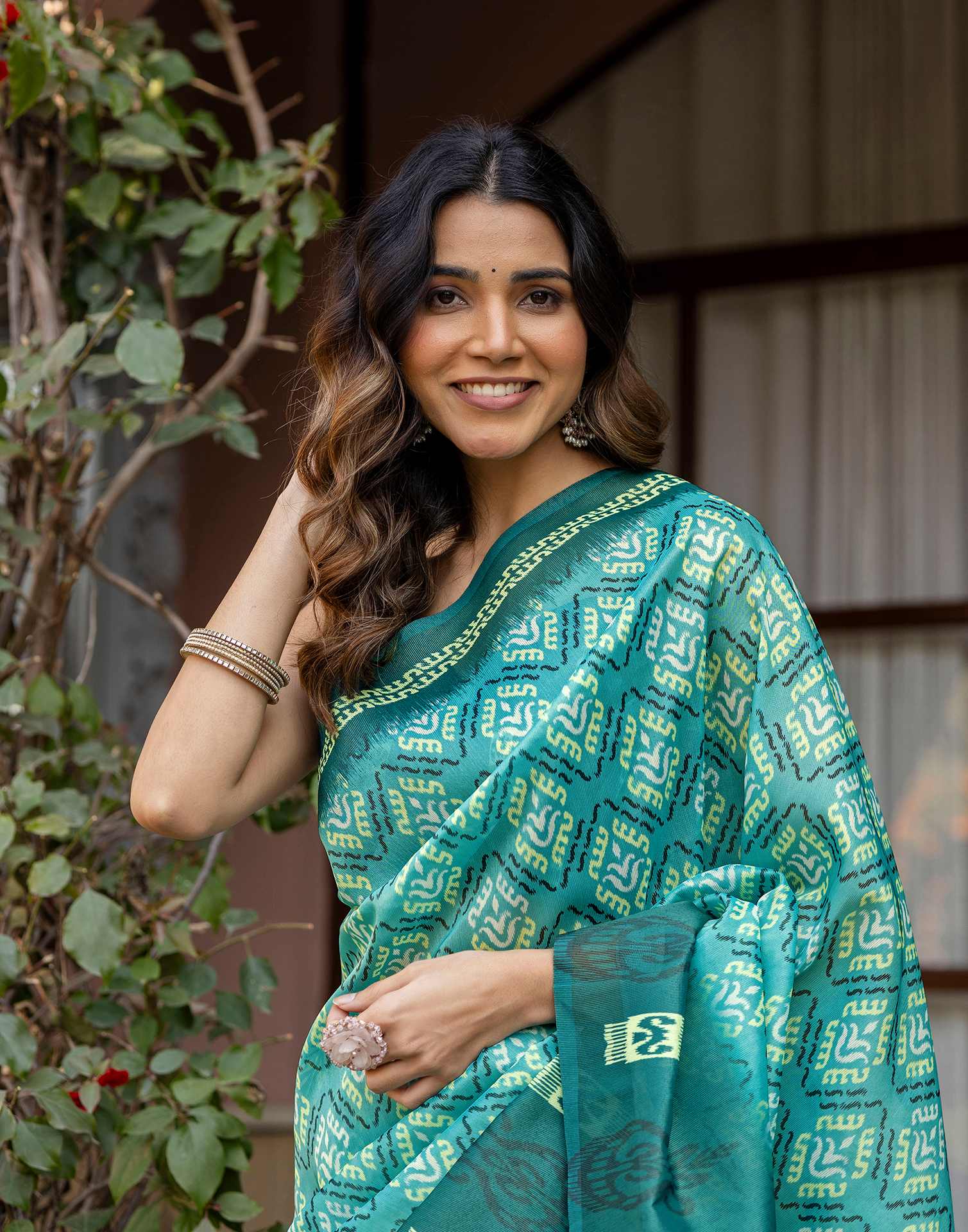 Mint Green Shimmer Silk Printed Saree