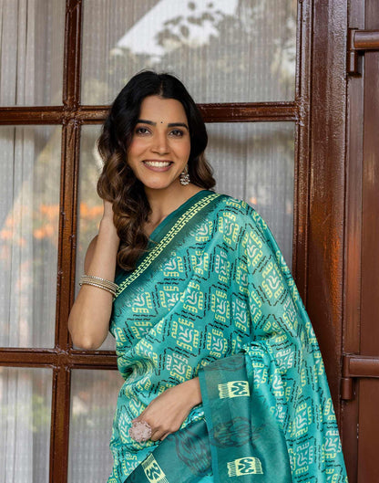 Mint Green Shimmer Silk Printed Saree