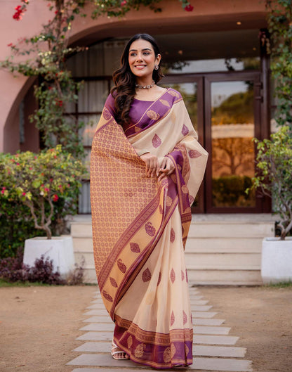 Cream Shimmer Silk Printed Saree
