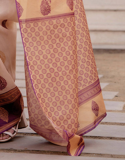 Cream Shimmer Silk Printed Saree