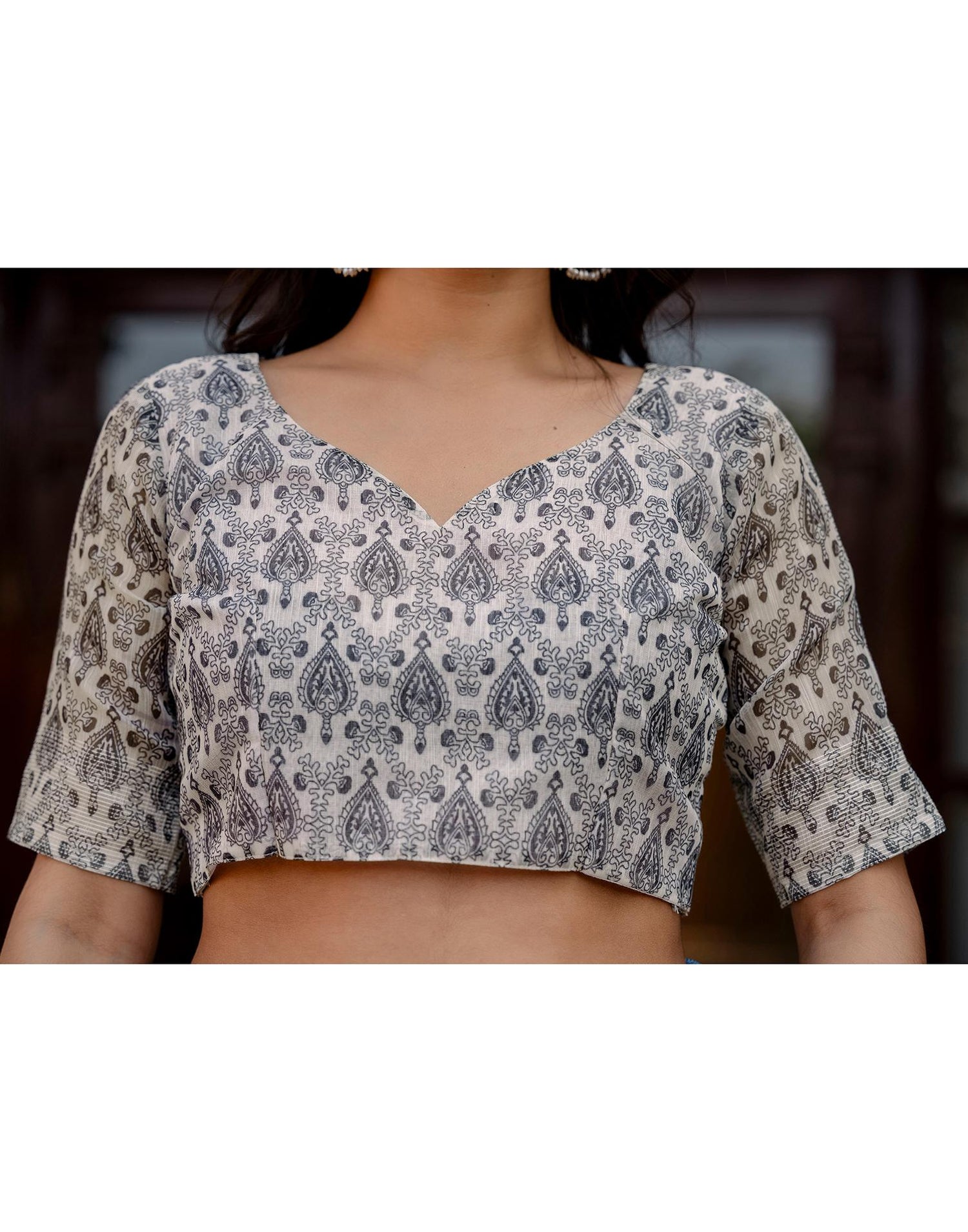 Brown Linen Kalamkari Printed Saree