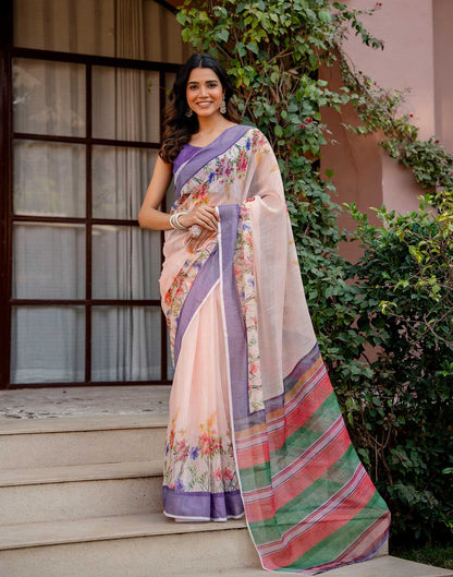 Peach Linen Printed Saree