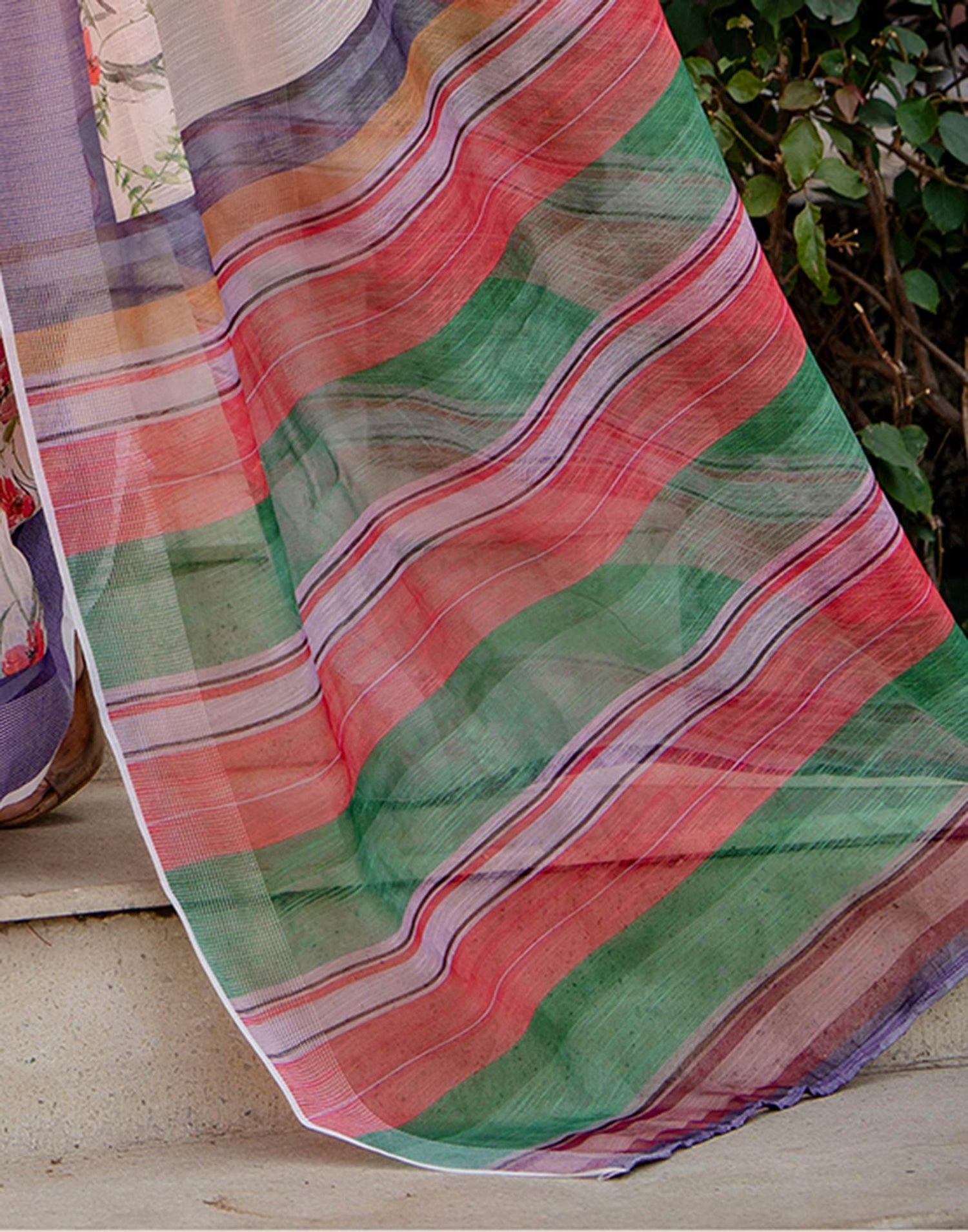 Peach Linen Printed Saree