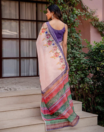 Peach Linen Printed Saree