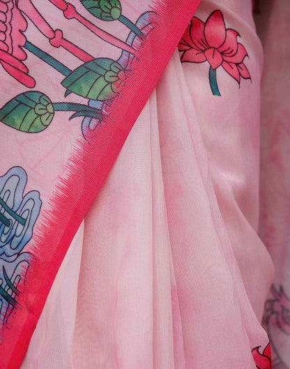 Light Pink Shimmer Silk Floral Printed Saree